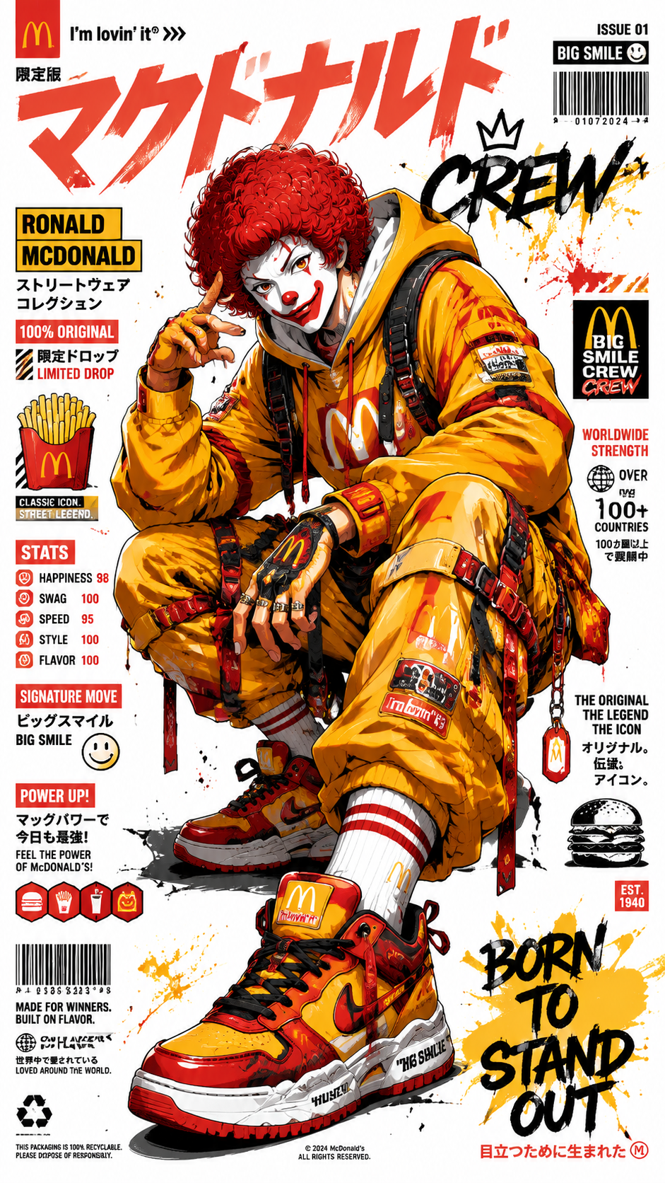Ultra-detailed anime commercial poster featuring an iconic fast-food mascot reim
