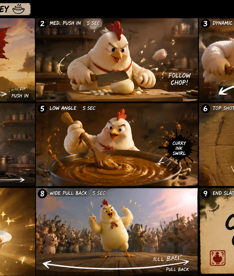 Create a director's style pre-visualization action storyboard with the theme of 