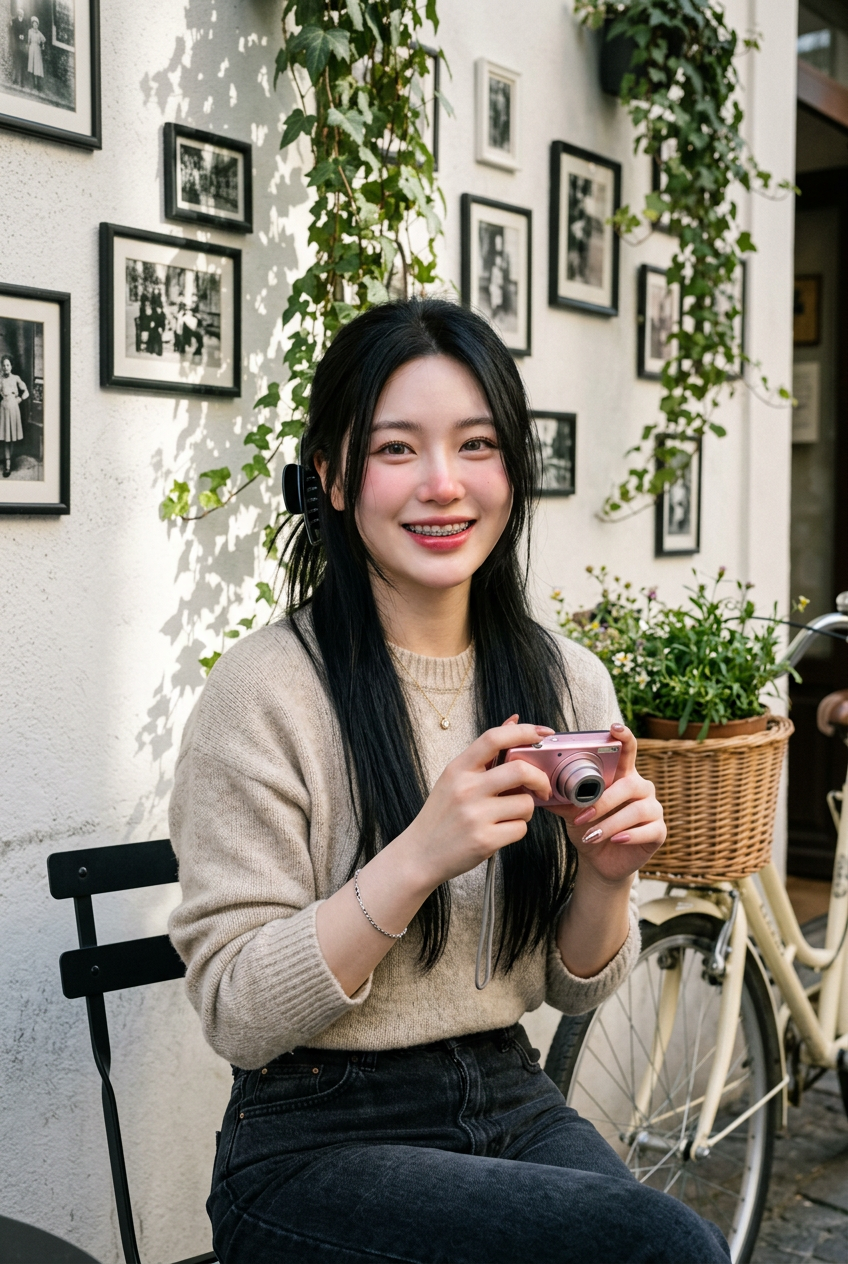 Create an ultra-realistic 8K mobile camera-style photo of an Asian woman with a 