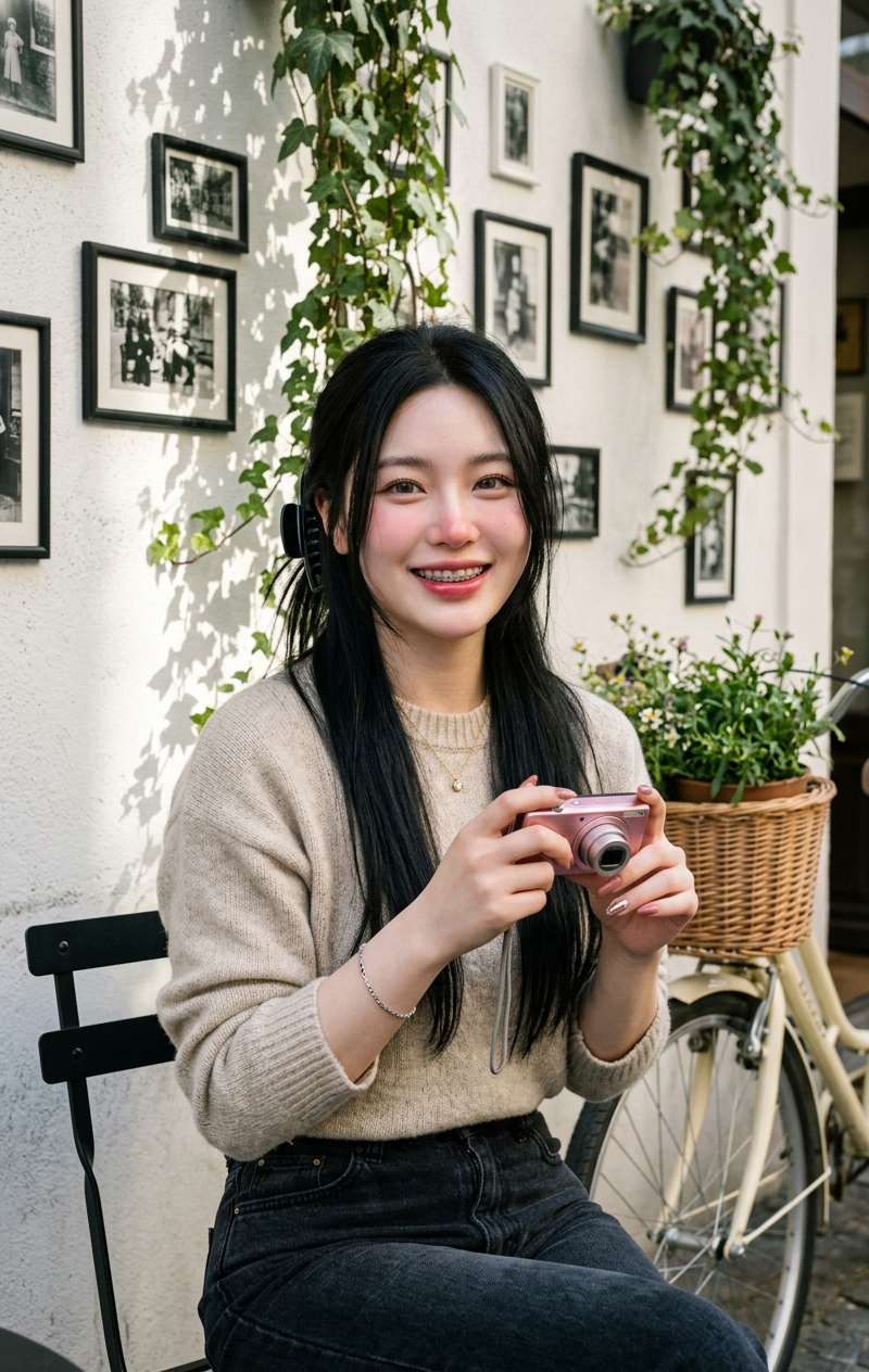 Create an ultra-realistic 8K mobile camera-style photo of an Asian woman with a
