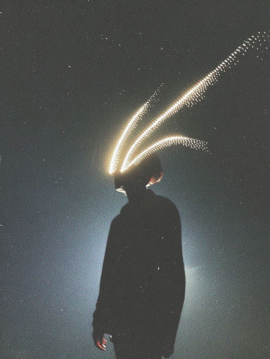 A futuristic alien with sharp horns sprouting from its head, clad in a full-body