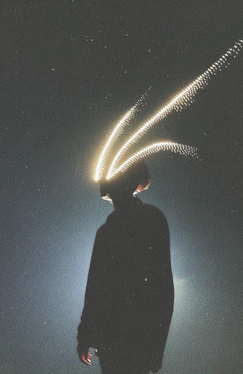 A futuristic alien with sharp horns sprouting from its head, clad in a full-body