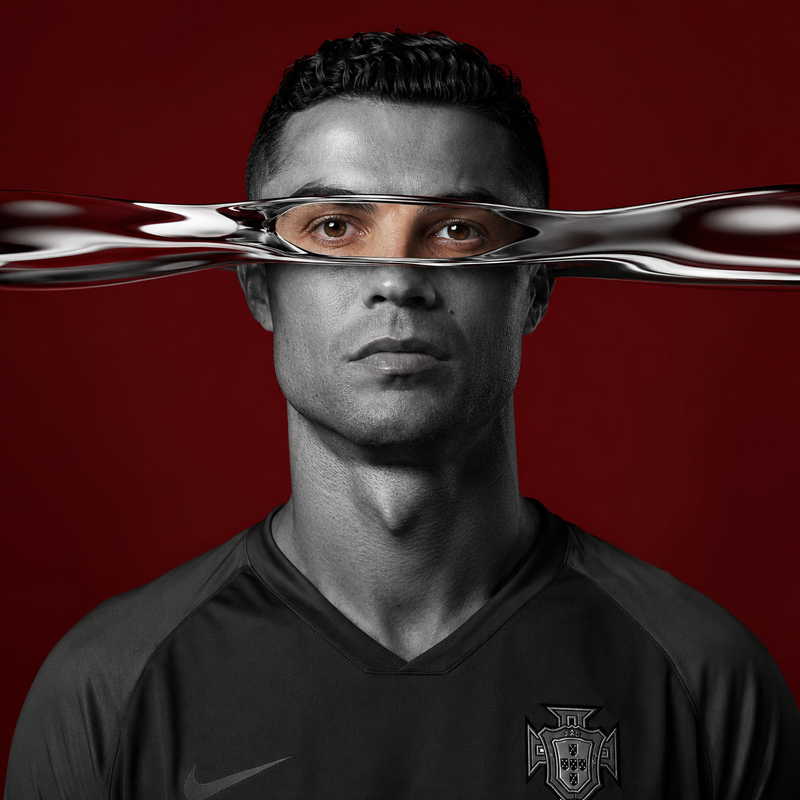 Ultra-minimalist surreal football portrait of a professional player against a so