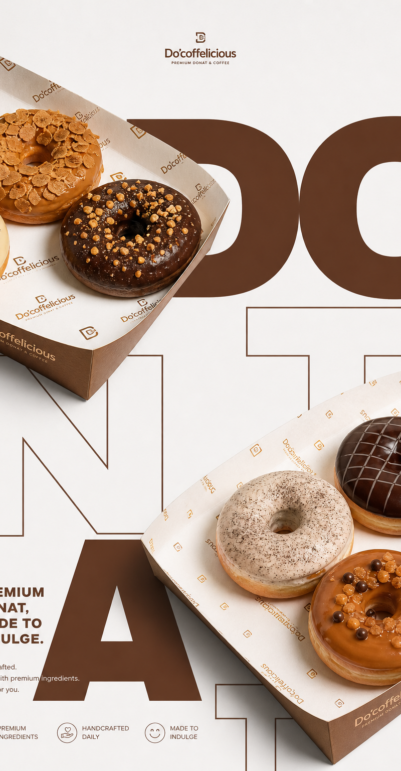 Poster iklan makanan cepat saji premium yang mempromosikan DONAT menggunakan tip