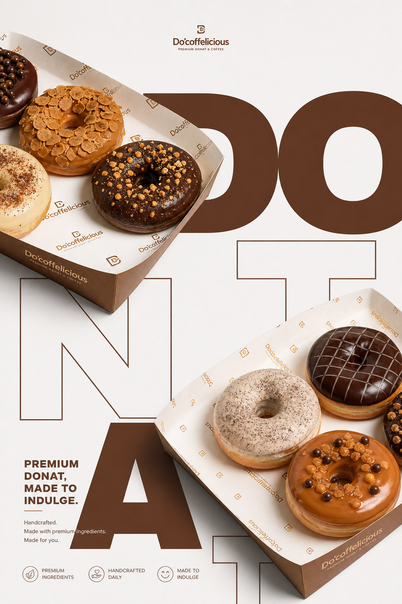 Poster iklan makanan cepat saji premium yang mempromosikan DONAT menggunakan tip