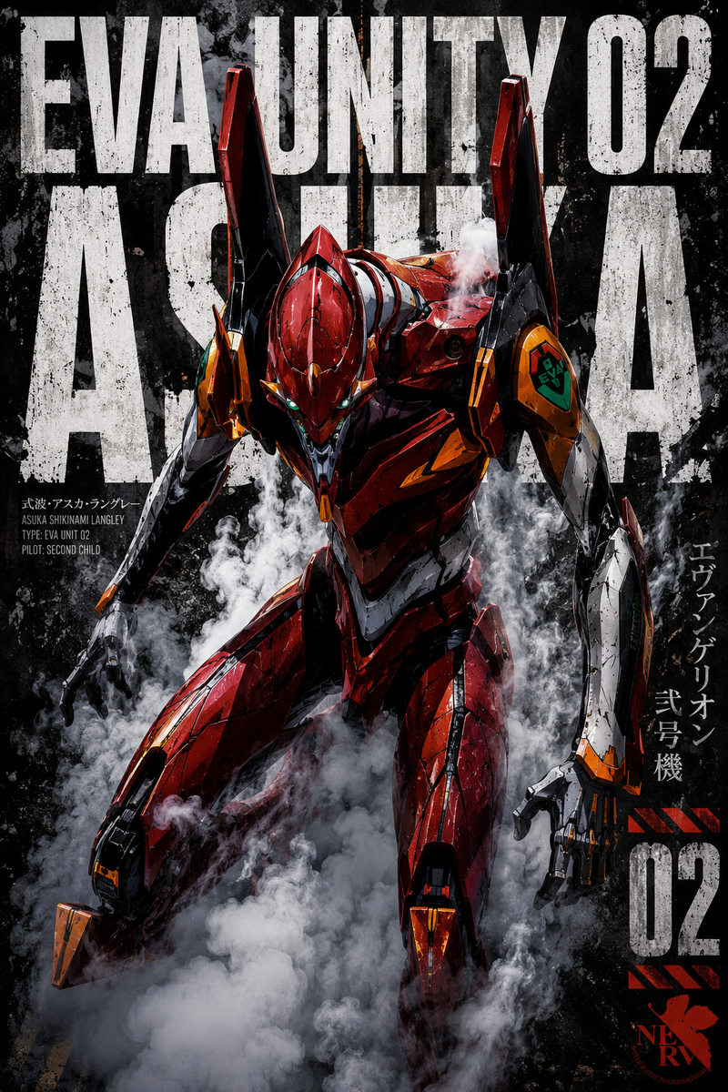Highly detailed anime illustration of Neon Genesis Evangelion in digital art gra