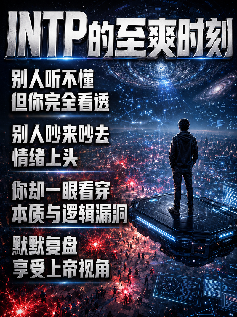 可以，**“INTP的至爽时刻”**这个标题其实更有传播力，带一点争议感，更容易引发评论。把正文保持原意，但做成更有冲击力的大字版： --- # **INTP的