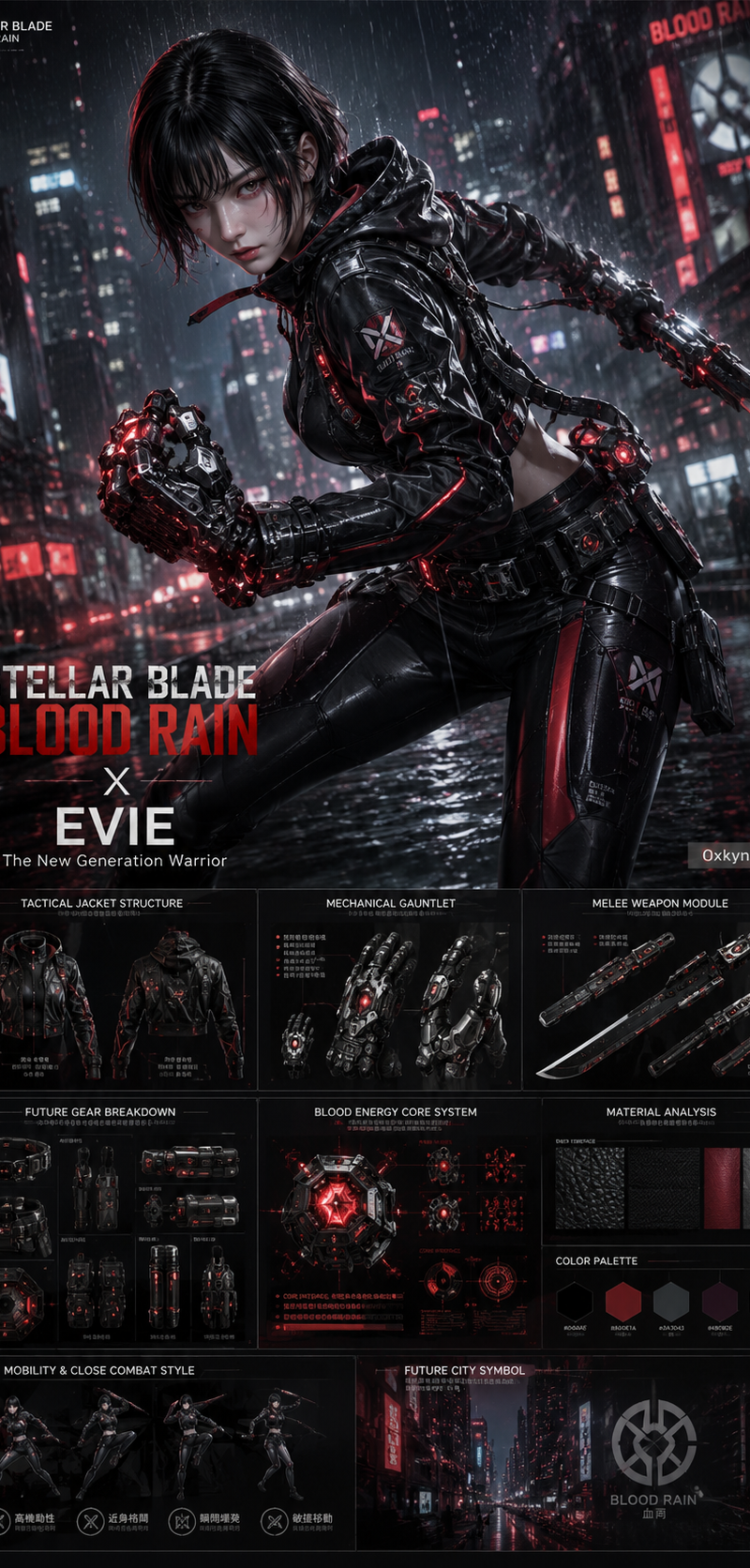 主体为《剑星：血雨 Stellar Blade Blood Rain》里的 Evie 伊薇真人 cosplay 高级未来战术时装重释版本。 人物是一位20多岁的
