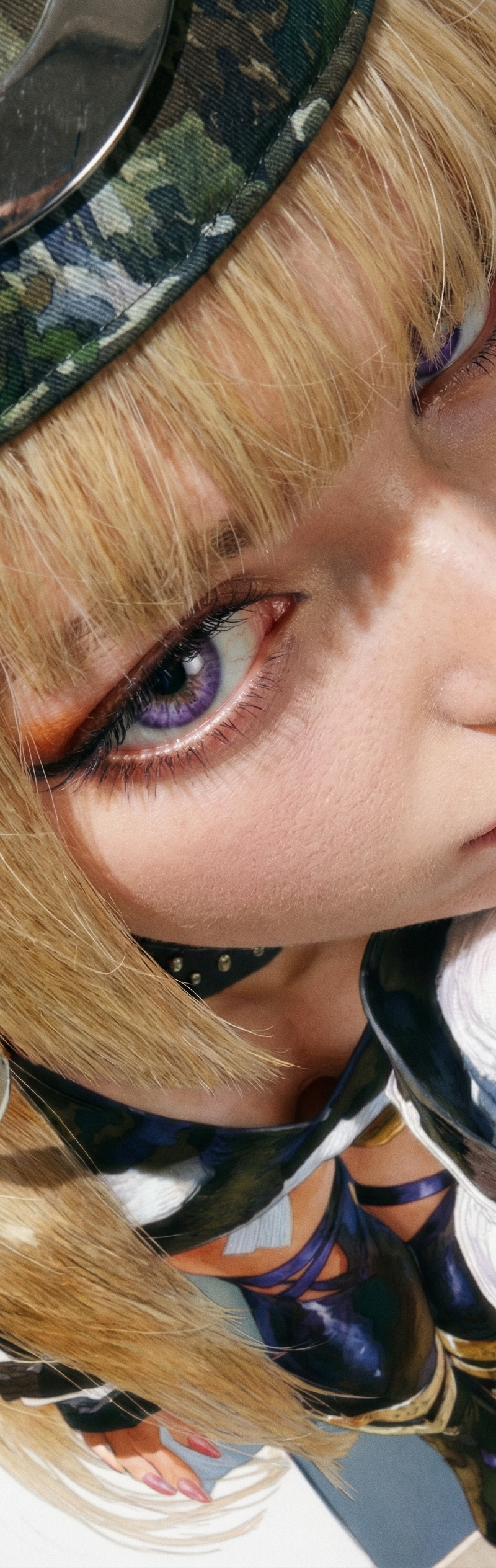 Convert @ character into a photorealistic live-action portrait / fashion editori