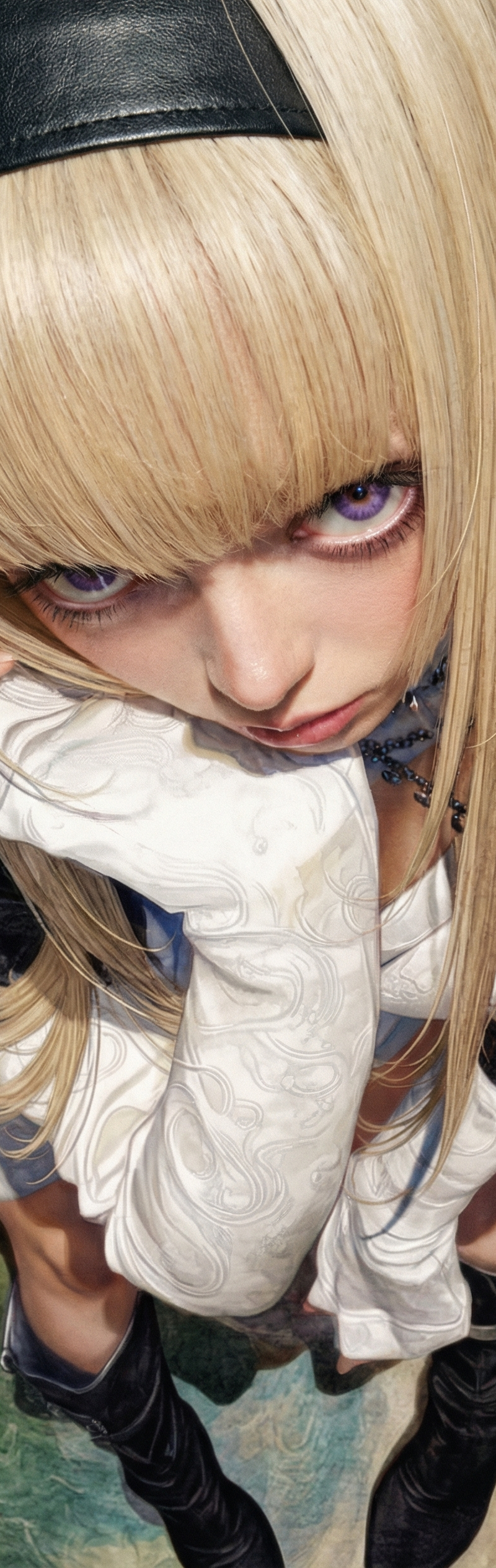 Convert @ character into a photorealistic live-action portrait / fashion editori