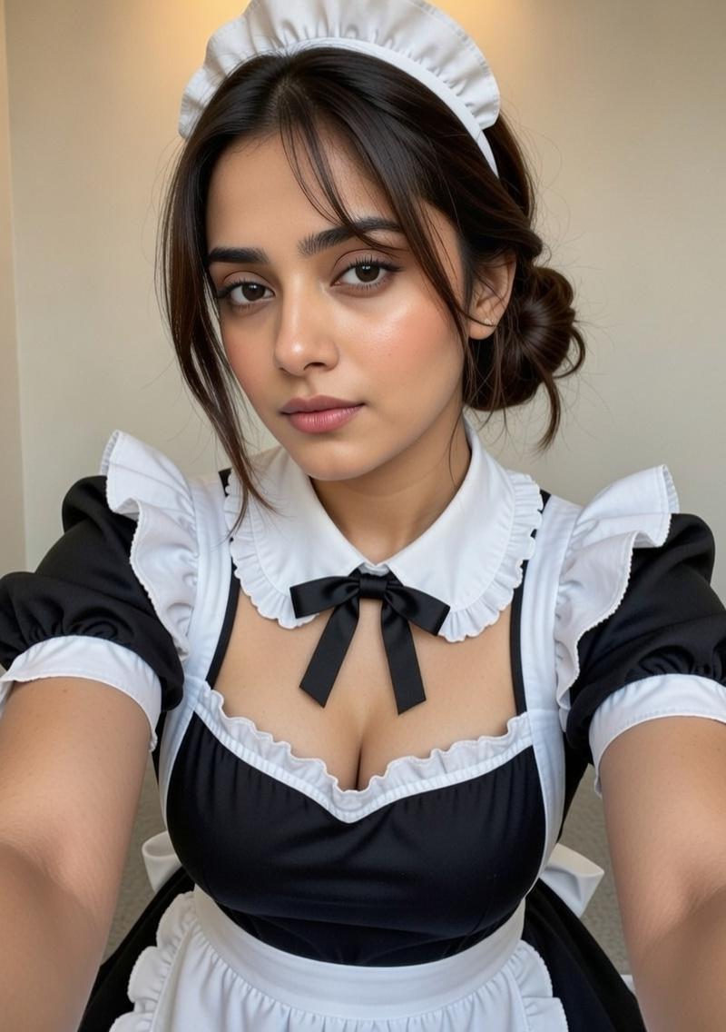 { "subject": { "description": "A cute Japanese-style maid cosplay selfie of a yo