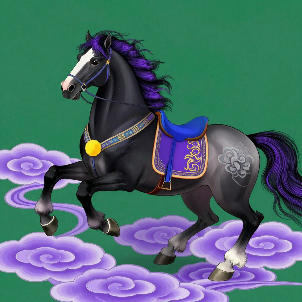 This is a panoramic illustration of a galloping horse, blending traditional Chin