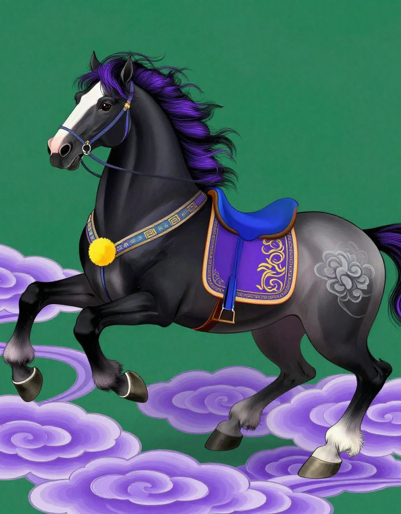 This is a panoramic illustration of a galloping horse, blending traditional Chin