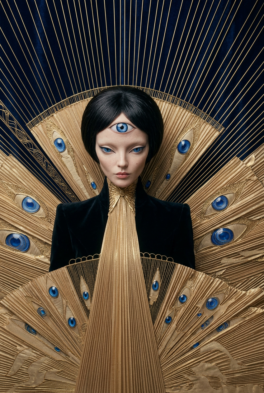 Convert @ character into a photorealistic live-action portrait / fashion editori