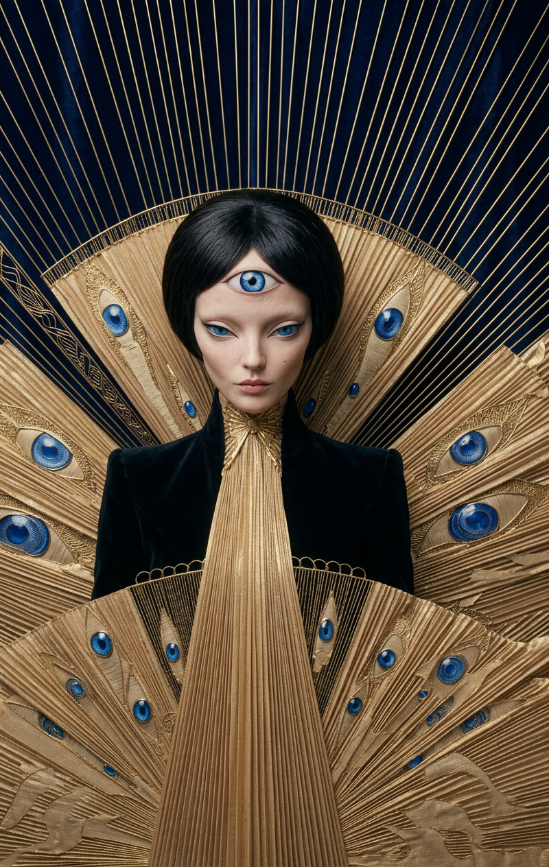 Convert @ character into a photorealistic live-action portrait / fashion editori