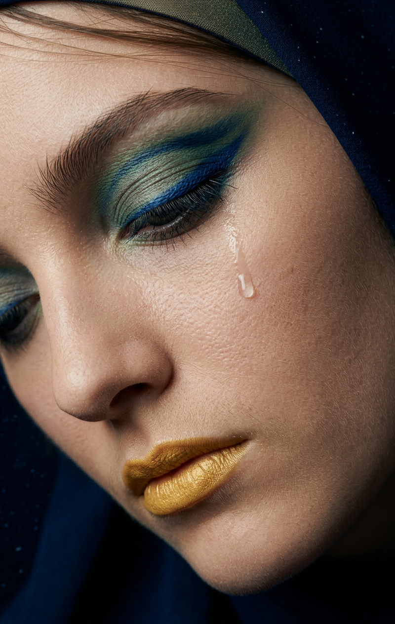Convert @ character into a photorealistic live-action portrait / fashion editori
