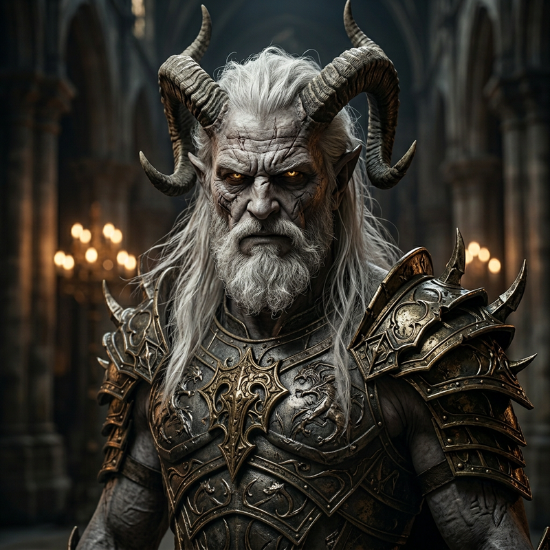 { "subject": { "description": "A close-up of a powerful demon lord or dark god, 