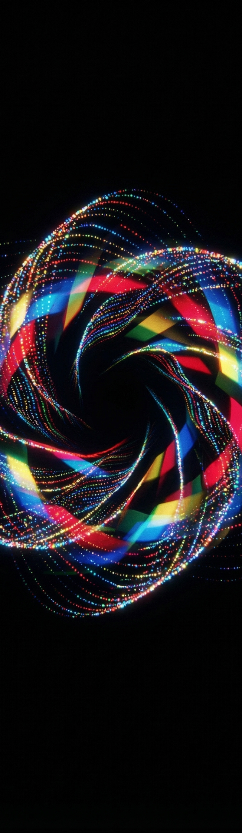 Composed of countless colorful light dots, the minimalist abstract outline of th