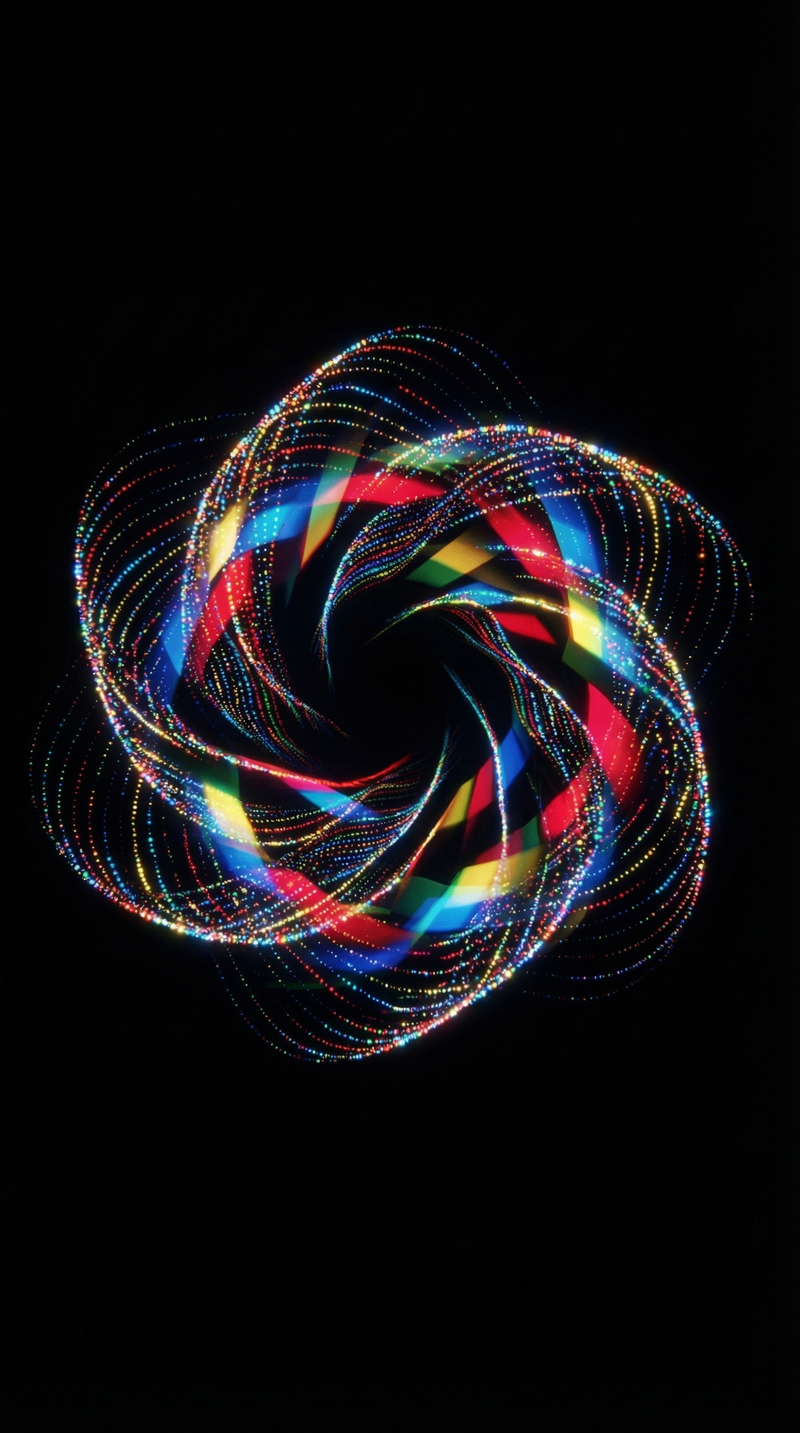 Composed of countless colorful light dots, the minimalist abstract outline of th