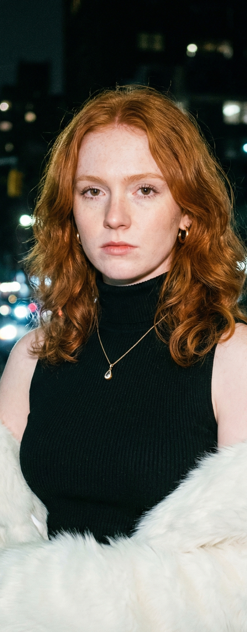 { "subject": { "description": "Young woman with distinct copper-red hair and fai