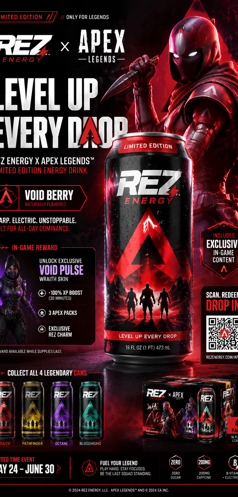 Create a premium, highly believable Energy Drink x Game Collab Ad for an imagina