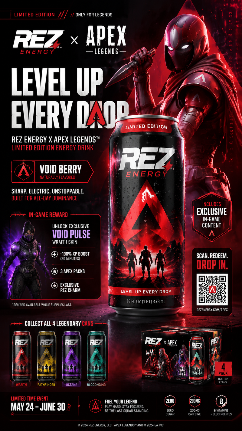 Create a premium, highly believable Energy Drink x Game Collab Ad for an imagina