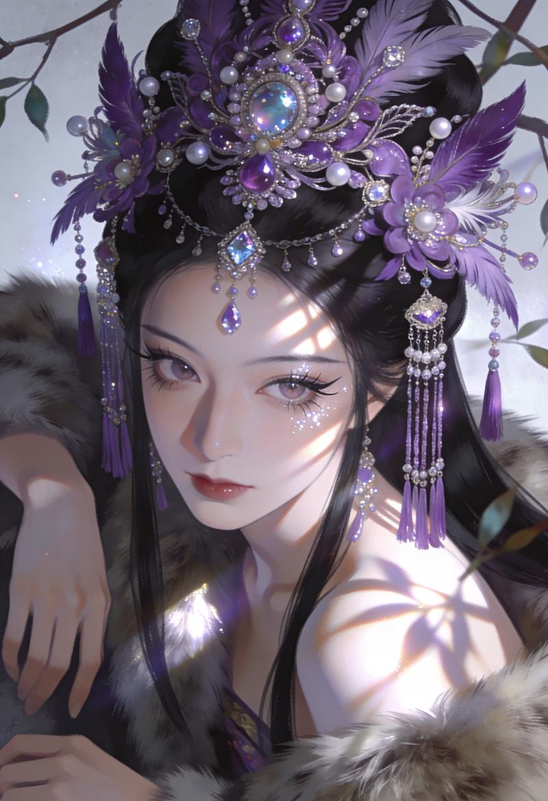 国风，真人，刻画光影效果，色彩有层次，展现出独特的艺术氛围，高级构图，仙女，高雅，清冷，优雅，古代女子，肢体动作有张力，立体感，光影，全身特写，高级构图，古代美