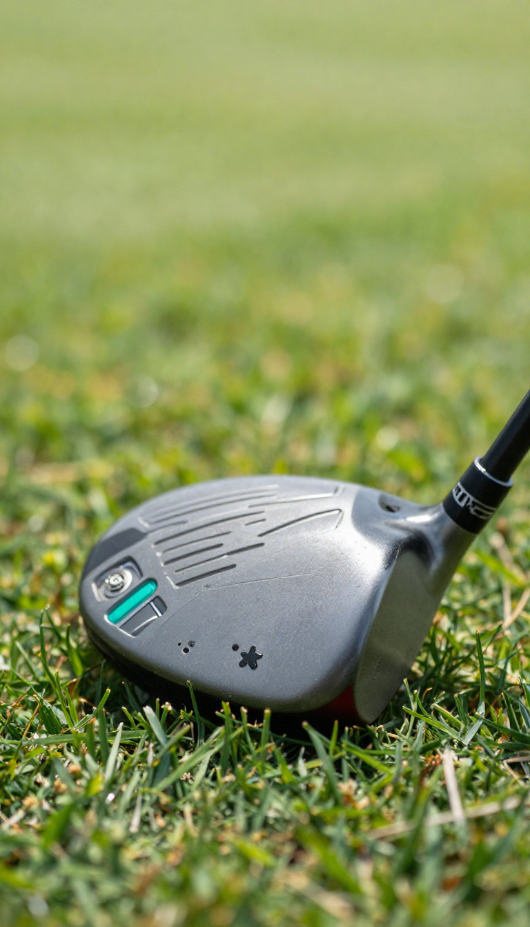 Close-up of Callaway Quantum Max Driver golf club head resting on green grass, n