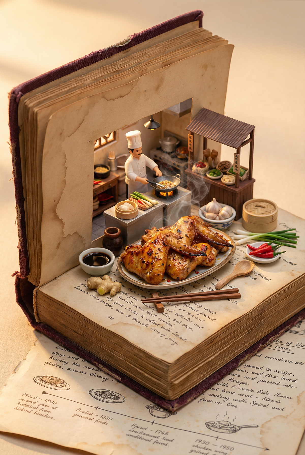 Input: chicken wing Analysis: Extract key ingredients, cooking techniques, and c