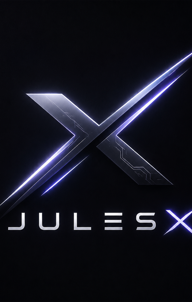 “JulesX” has a modern, mysterious, and high-tech feel, so the logo should follow