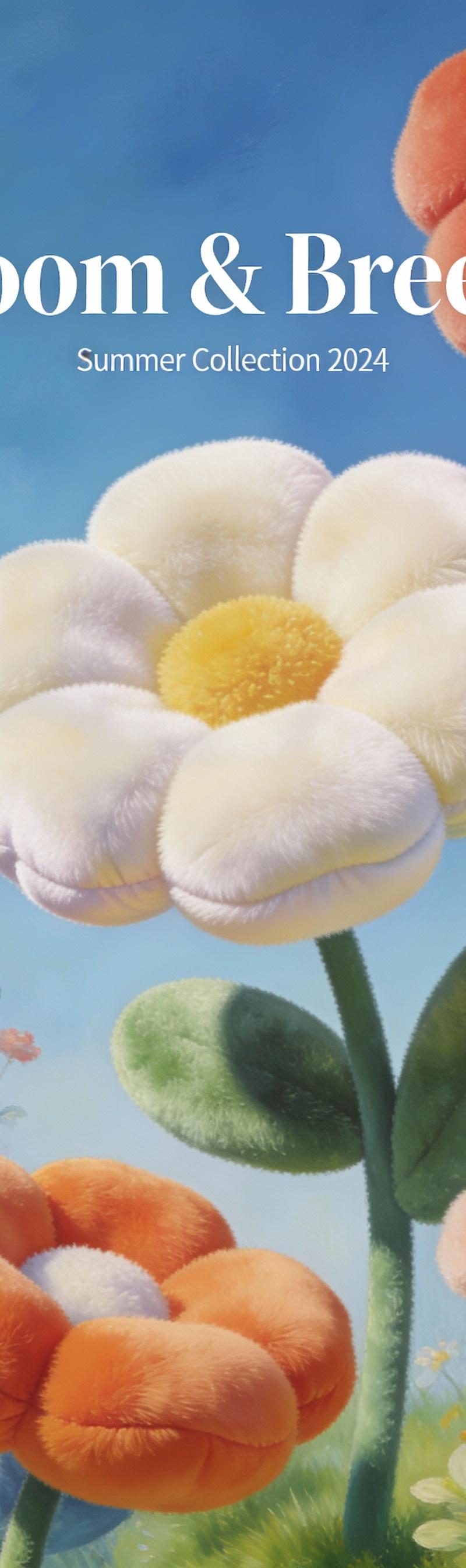 Plush-textured flowers and plants with inflated soft shapes, strong color contra