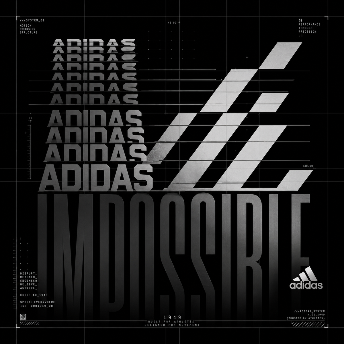 FORMAT: 4:5 vertical kinetic typography brand poster, 8K, Swiss-modernist motion