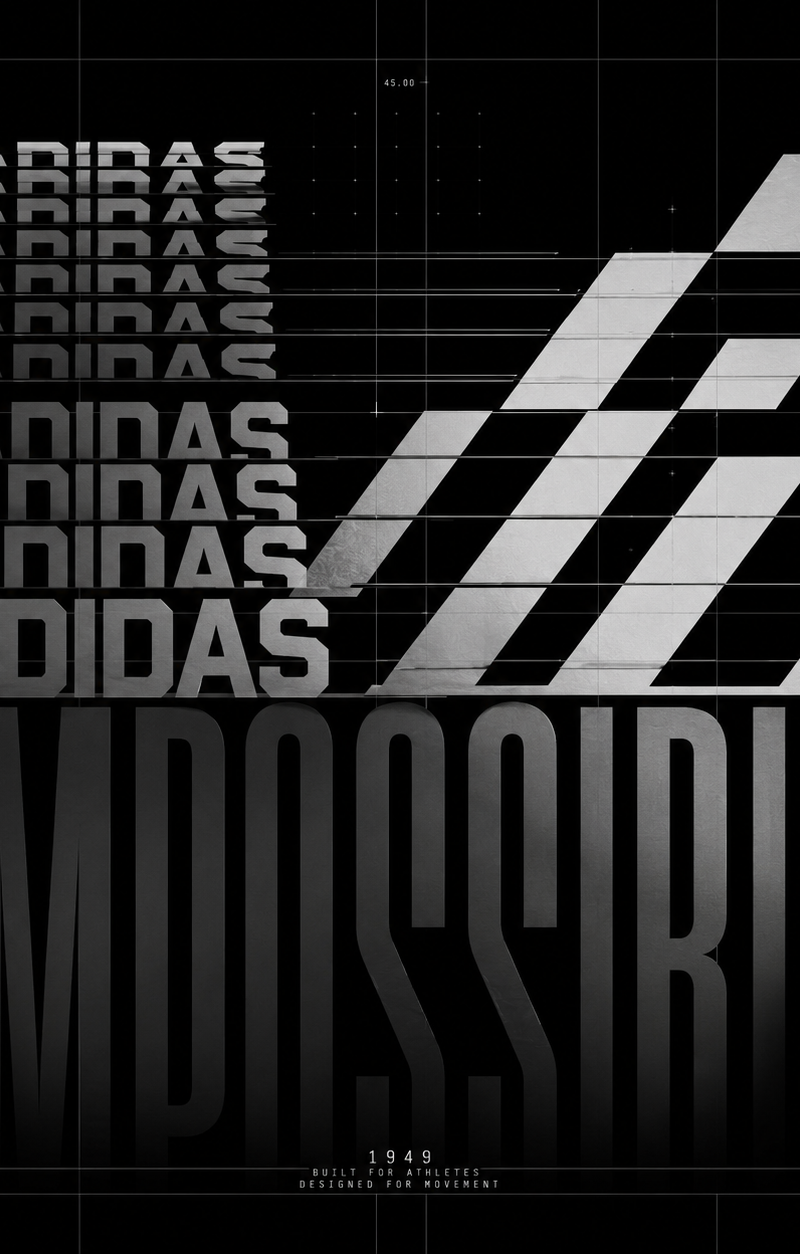 FORMAT: 4:5 vertical kinetic typography brand poster, 8K, Swiss-modernist motion