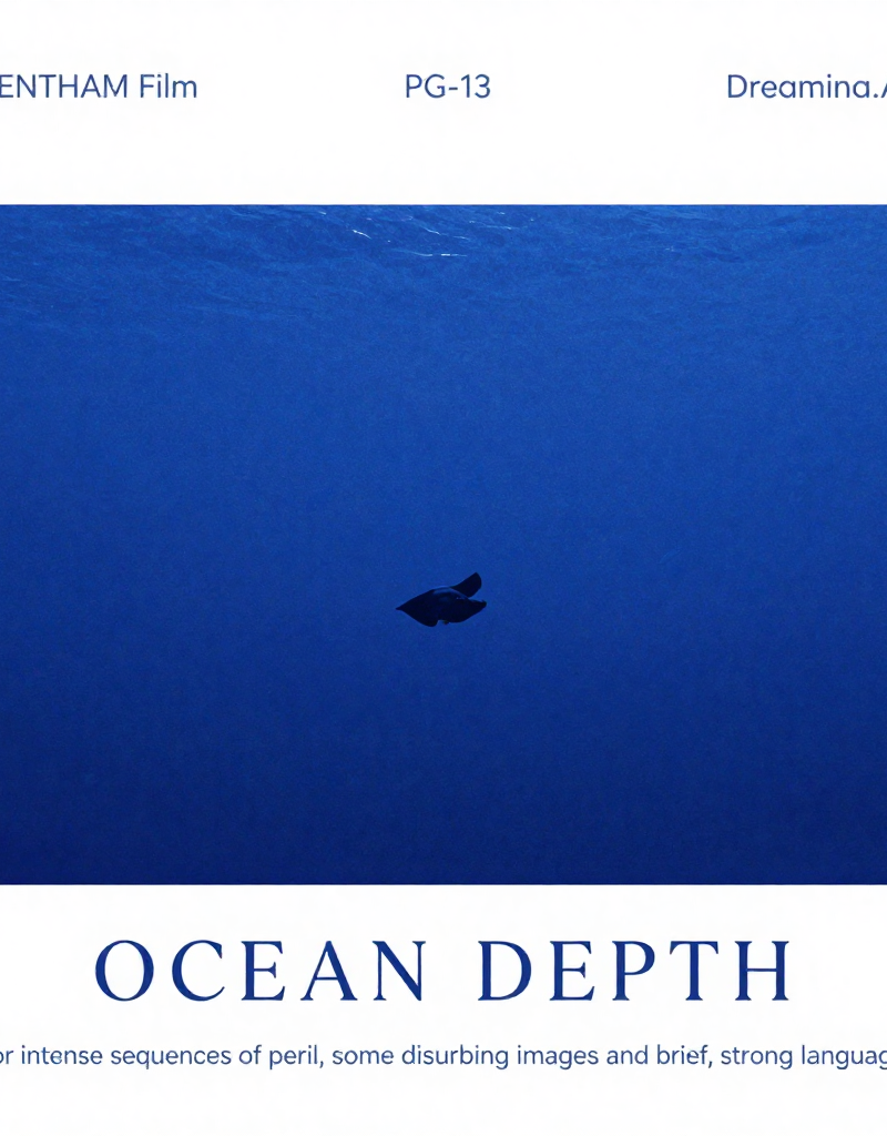 This surrealist ocean movie poster, in the style of Yves Klein, features a pure 