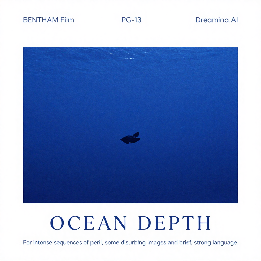 This surrealist ocean movie poster, in the style of Yves Klein, features a pure 