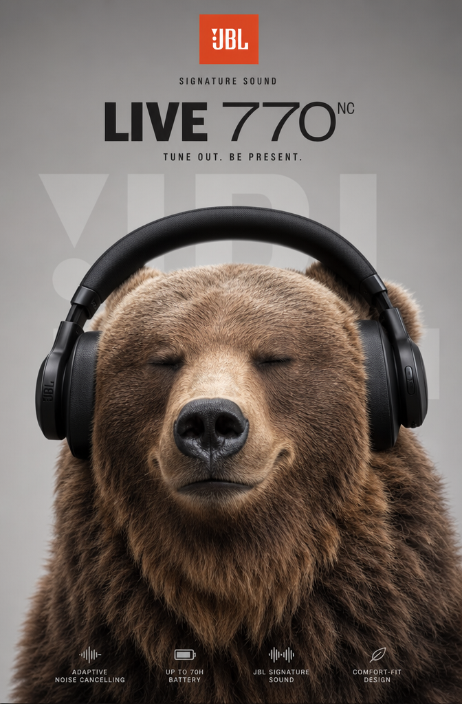 Ultra realistic commercial poster of a massive brown grizzly bear peacefully enj