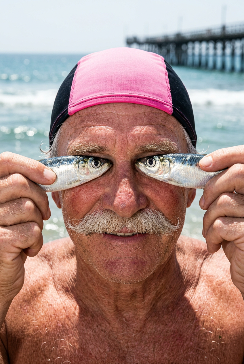 { "prompt": "Ultra-detailed, comedic close-up portrait of an older man outdoors