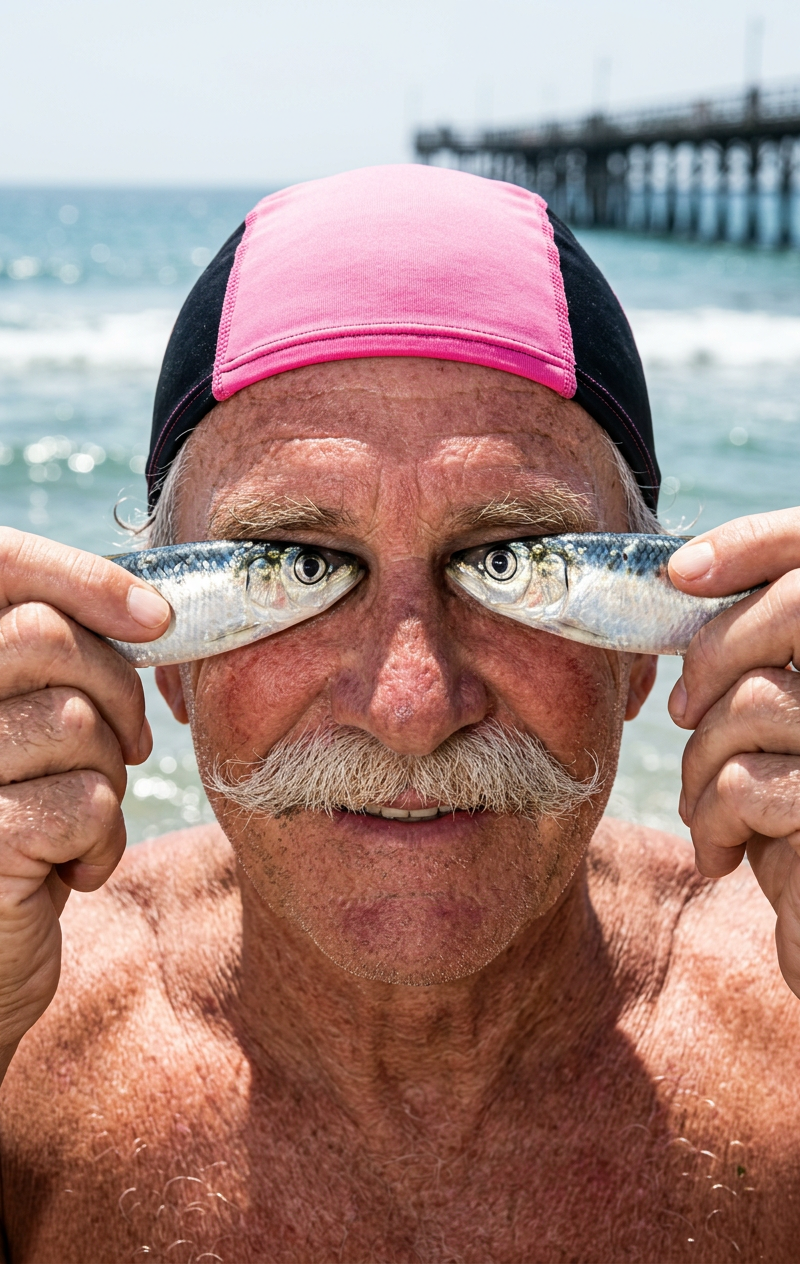 { "prompt": "Ultra-detailed, comedic close-up portrait of an older man outdoors
