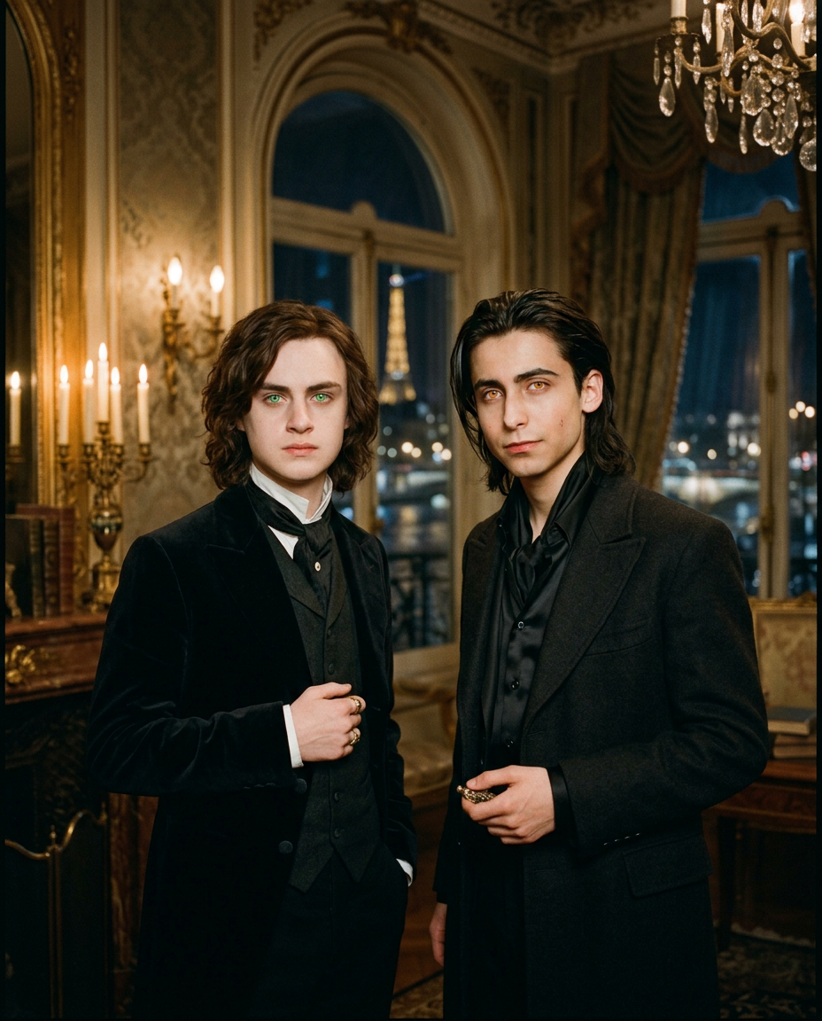 Jaeden Martell as Louis de Pointe du long, shoulder-length brown hair, brilliant