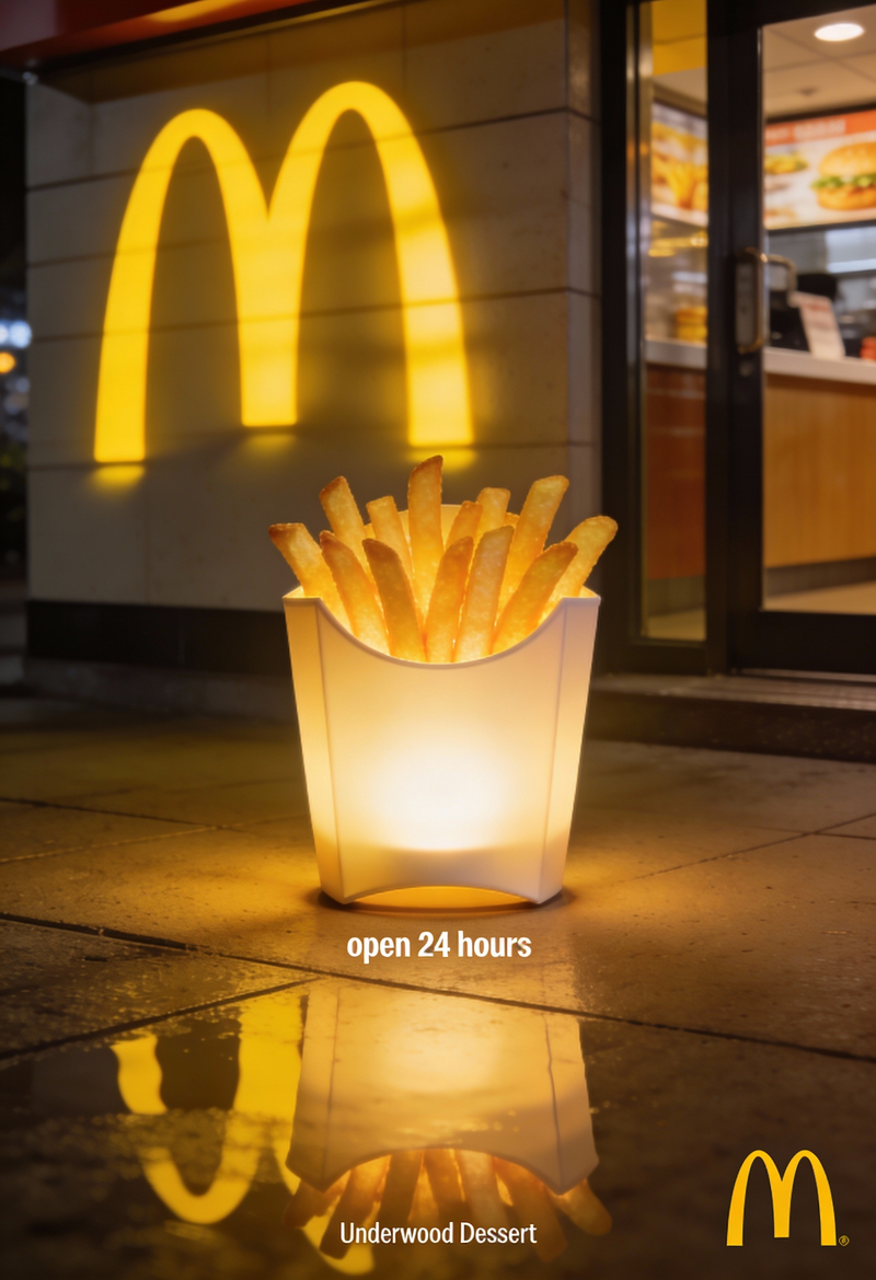 The creative poster features a box of fries transformed into a nightlight in the