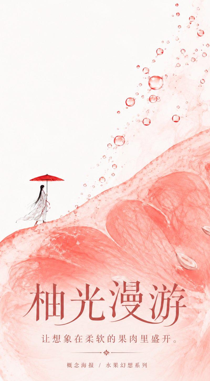水果幻想海报 × 微缩人物 × AI提示词分享： 把一个普通的「水果切面」主题， 做成一组轻盈、干净、有幻想感的概念海报。 不是水果摄影， 也不...
