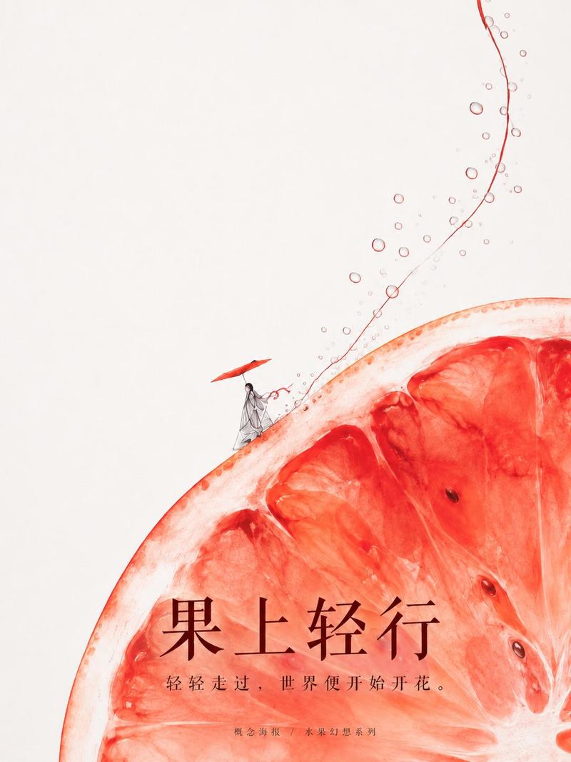 通用提示词： 生成一张竖版 3:4 的中文概念海报，必须是一张已经完成中文排版的成品海报。 画面为极简白色背景，大面积留白。主体是一片巨大的【水...