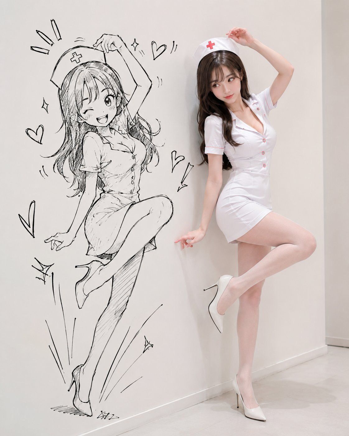 GPT-Image-2｜参考图编辑：真人 × 涂鸦影子双重肖像