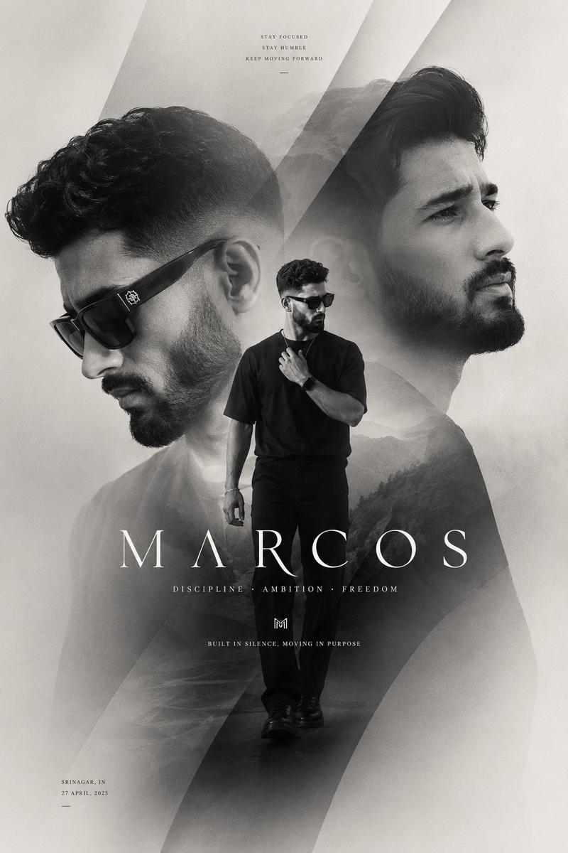 > Create a premium cinematic fashion poster in a monochrome black, charc...