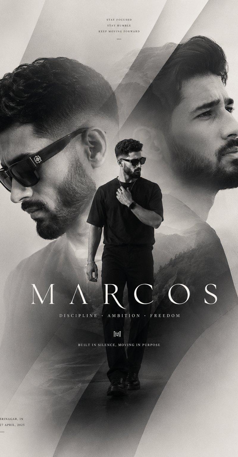 > Create a premium cinematic fashion poster in a monochrome black, charc...