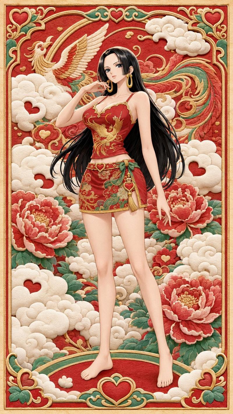 混合出了有趣的风格！ 风格炼金术：{年画 + 棉花糖} ONE PIECE girls～ --- 请使用下面的prompt生成8张独立的图片（注...