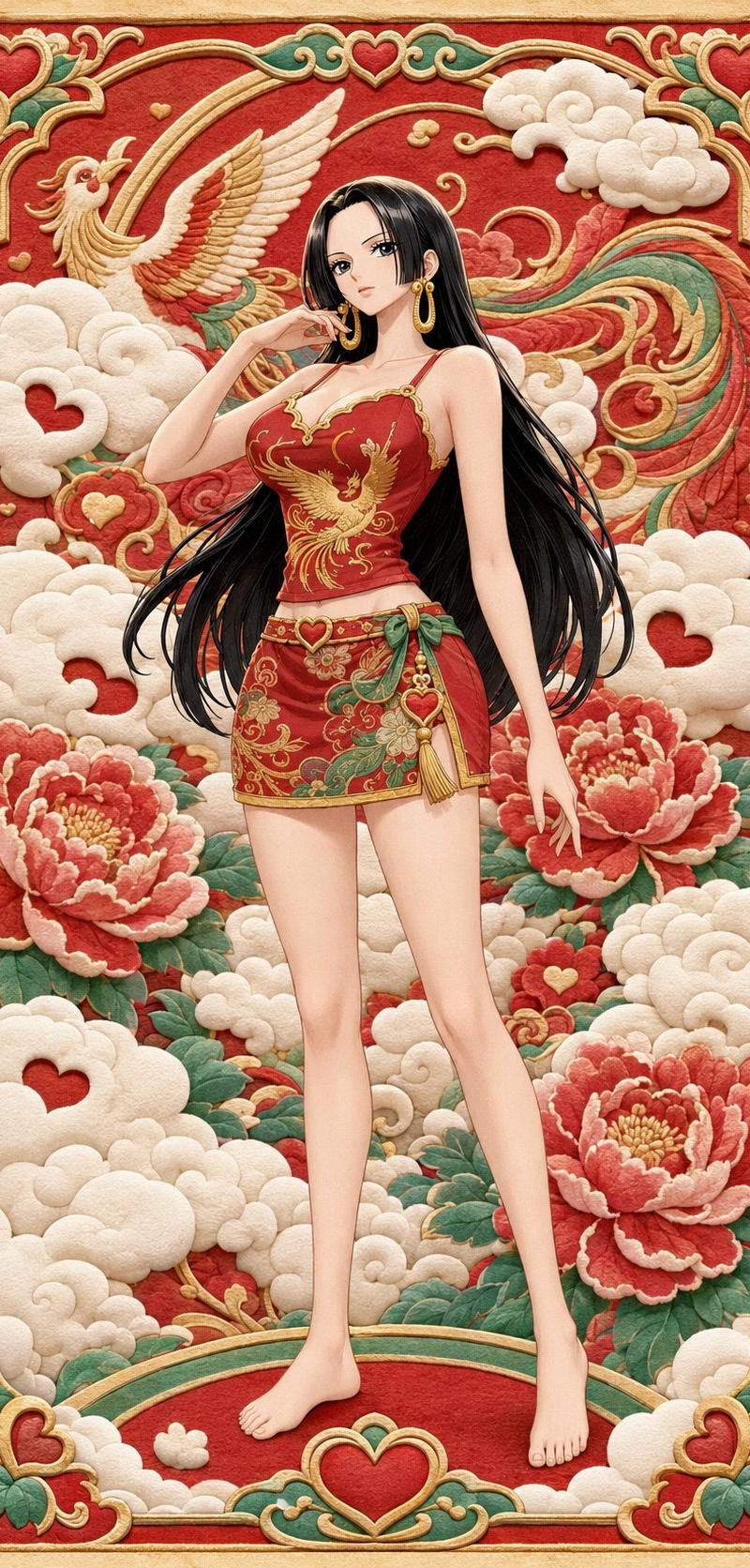 混合出了有趣的风格! 风格炼金术:{年画 + 棉花糖} ONE PIECE girls~ --- 请使用下面的prompt生成8张独立的图片(注...