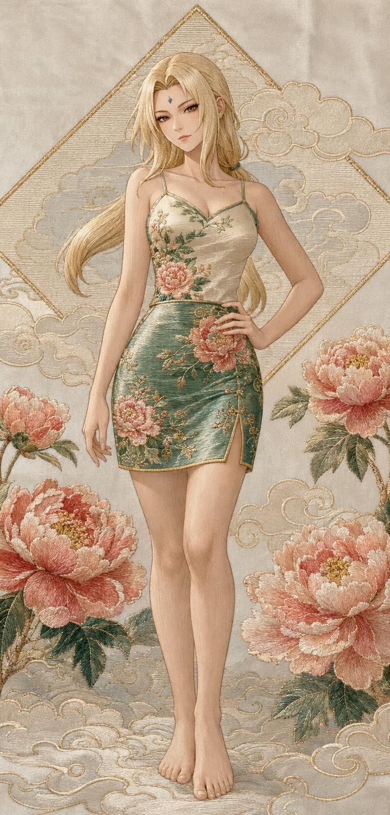 风格炼金术:{苏绣 + 精细线条} NARUTO girls~ --- 请使用下面的prompt生成8张独立的图片(注意,不是多张图片colla...