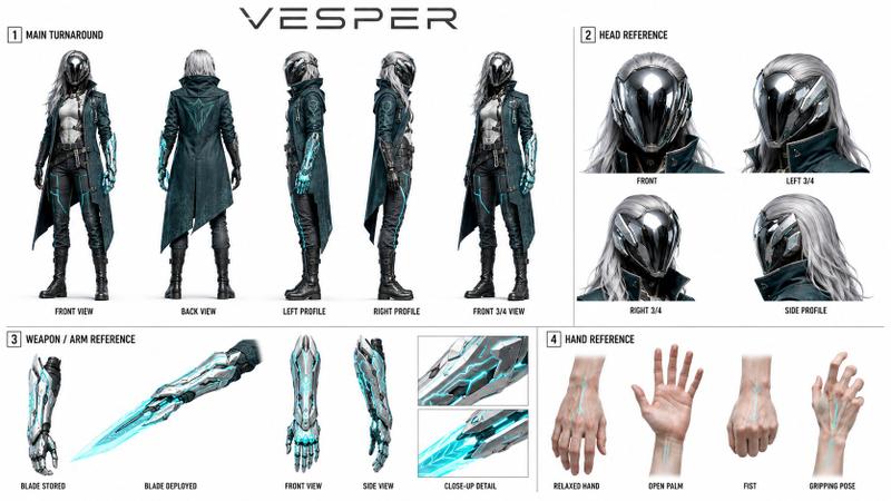 Full Multi-Grid Character Reference Sheet (GPT Image 2) Create a profess...