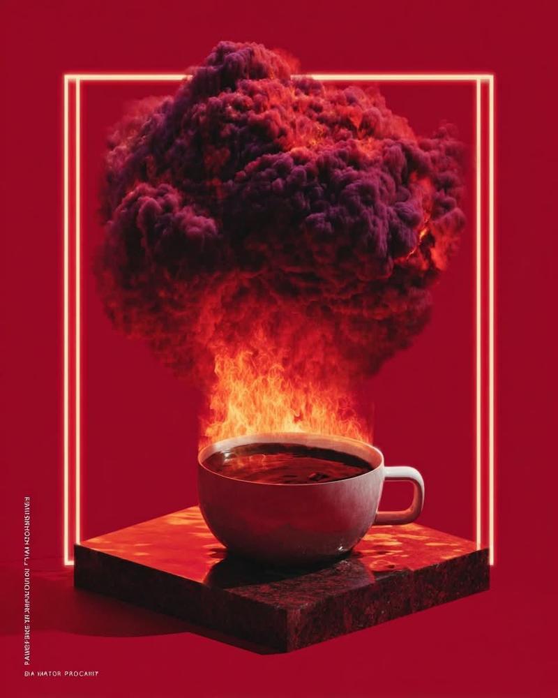 A surreal conceptual composition in monochromatic deep red tones, featur...